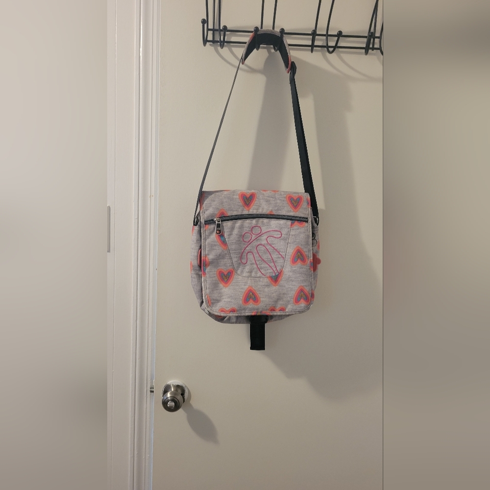 Gray and Pink Heart Totto Patterned Women's Bag